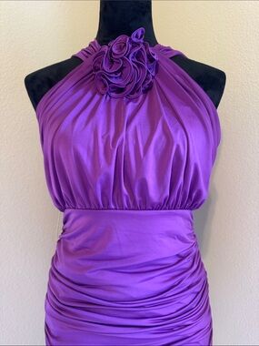 Express Purple Halter Ruched Satin Dress